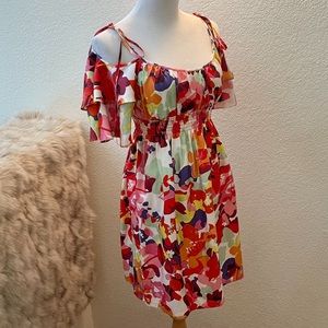 Boston Proper Silk Dress - Cold Shoulder - Size 4 - Vibrant Multi-colored